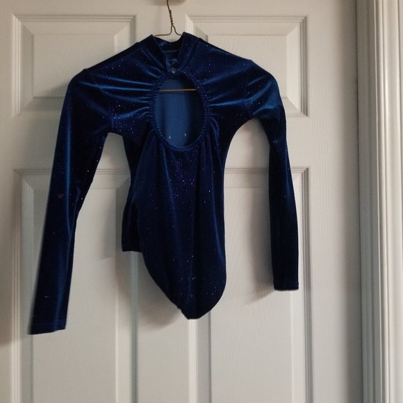 Blue Sparkly Star Jazz Costume Bodysuit - Picture 2 of 3